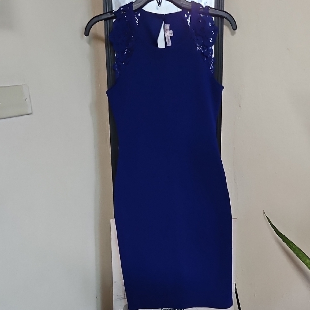 Elegant Fitted Blue Sleeveless Dress | New
